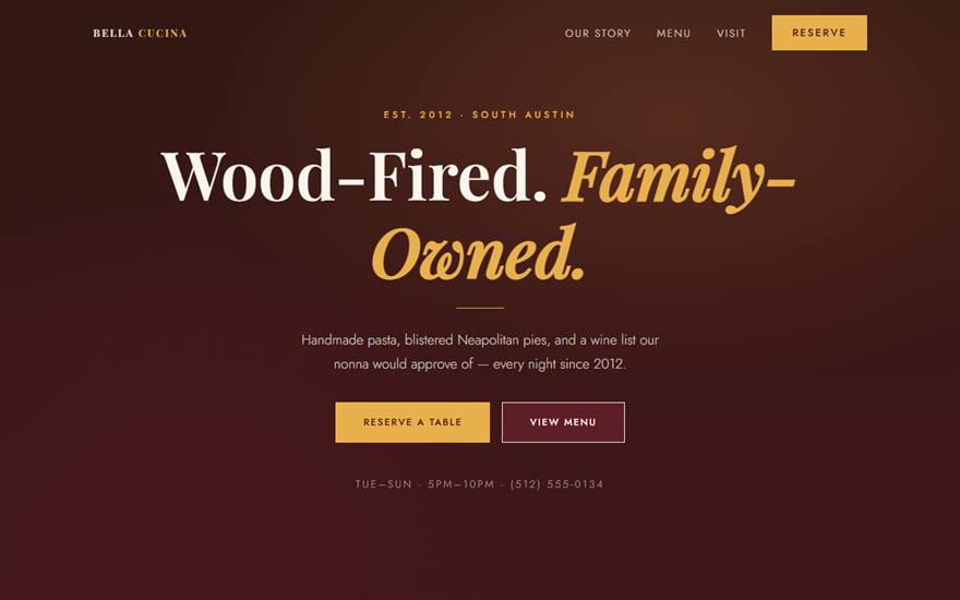 Bella Cucina — example restaurant website by ATX Site Pro