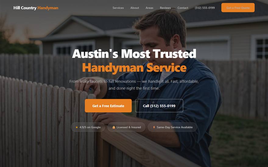 Hill Country Handyman — live demo website built by ATX Site Pro