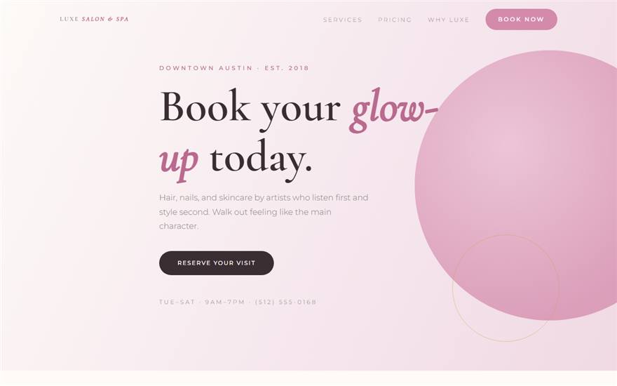 Luxe Salon & Spa — example salon website by ATX Site Pro